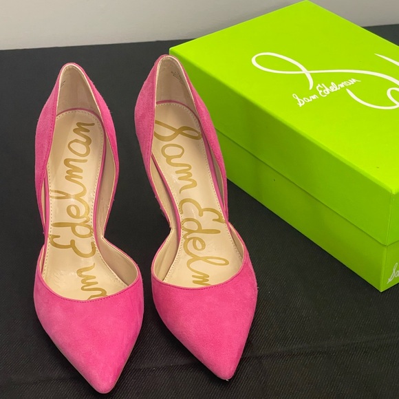 Sam Edelman Viv Dahlia Pink D’Orsay Pointed Toe Suede Mid Heel Pump - Picture 3 of 3